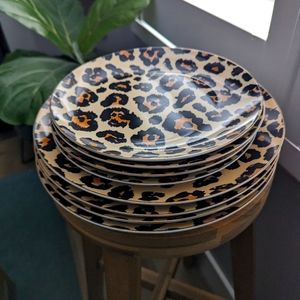 Hobby Lobby cheetah print ceramic plate, 8 total